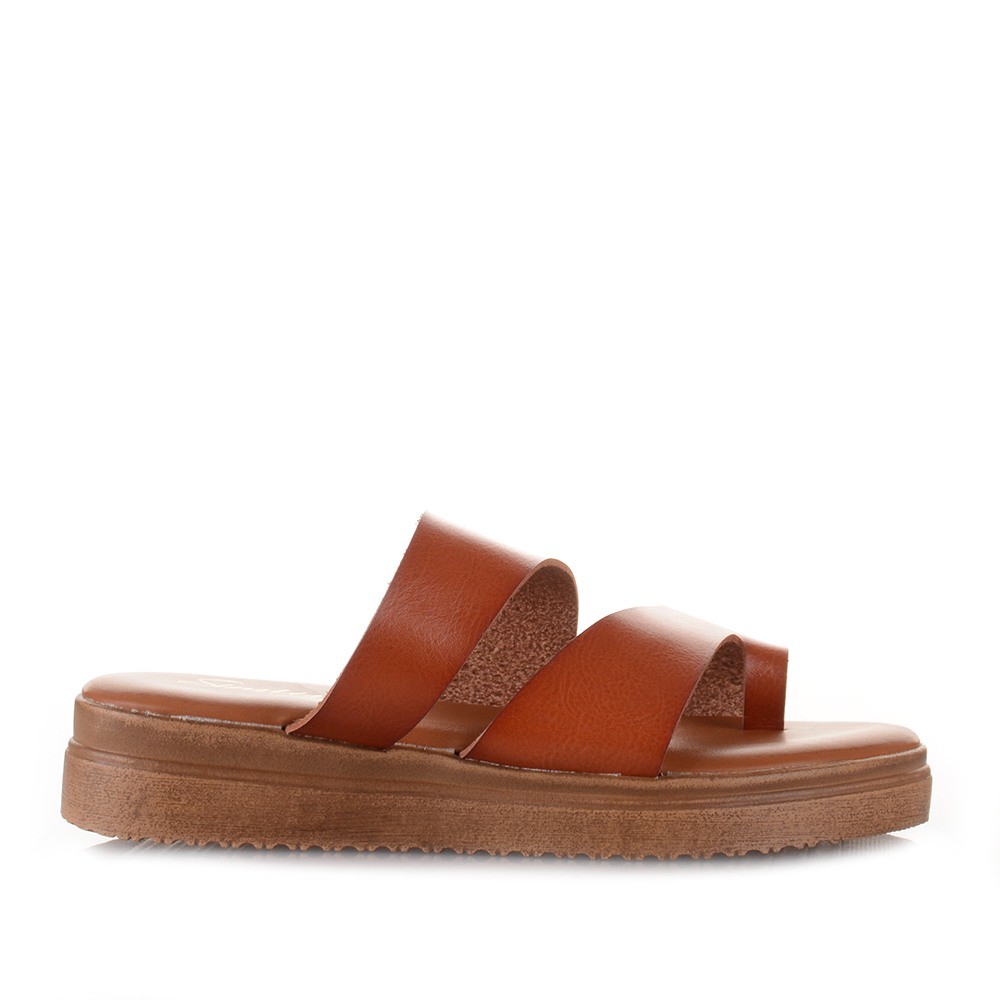 Flatforms σε κάμελ χρώμα με διπλή φάσα Famous