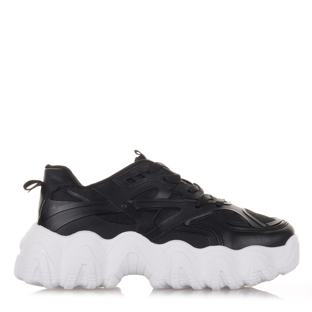 Γυναικεία Μαύρα Sneakers με Άπσρη σόλα Famous