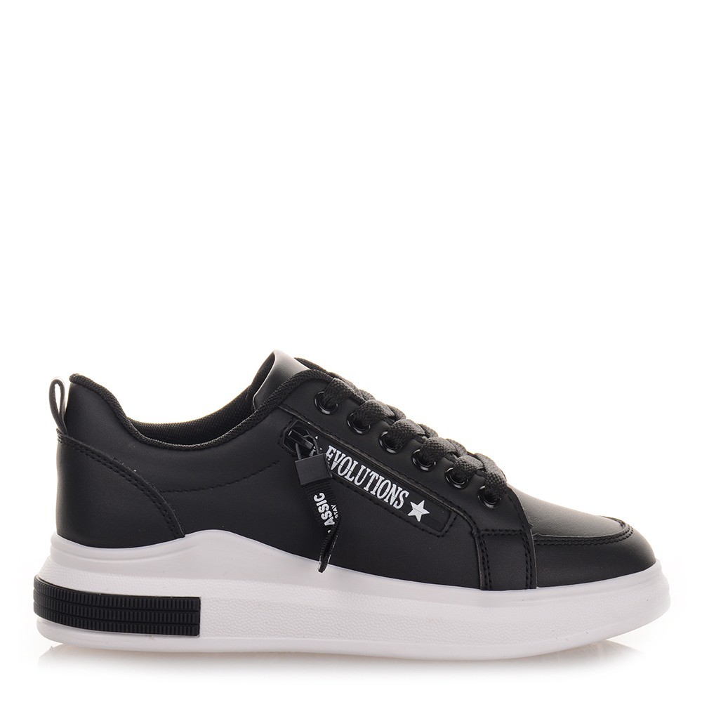 Μαύρα Γυναικεία Sneakers με διακοσμητικό φερμουάρ Famous
