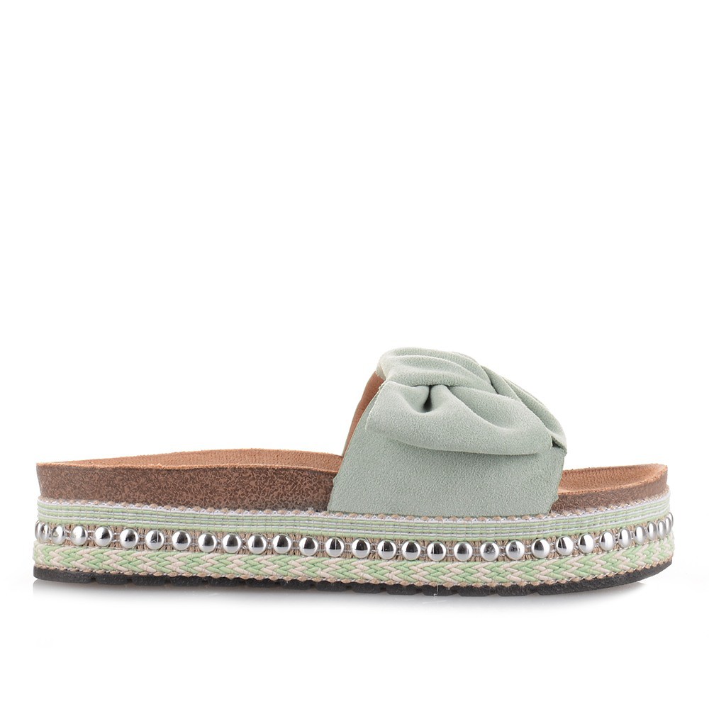 Σανδάλια Flatforms σε πράσινο χρώμα Famous