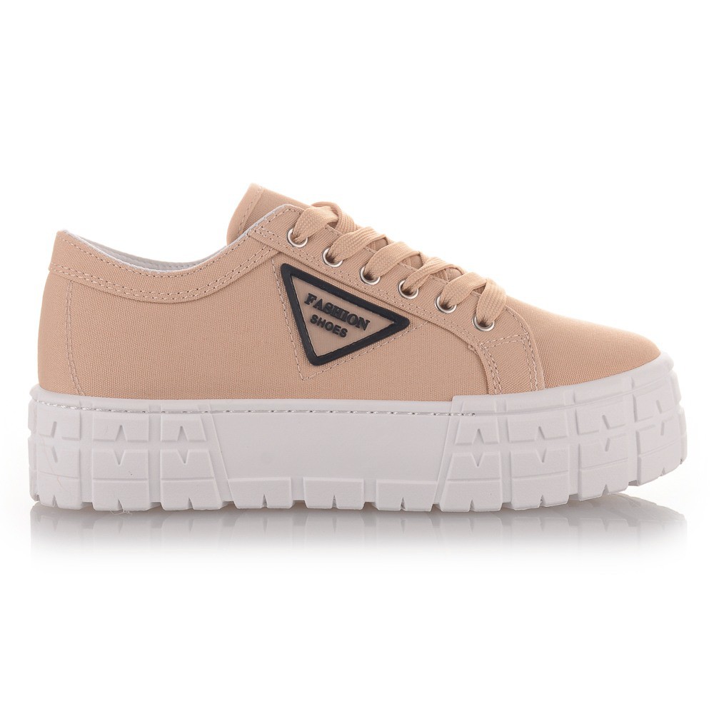 Μπεζ Sneakers με σχέδιο στο πλάι Famous