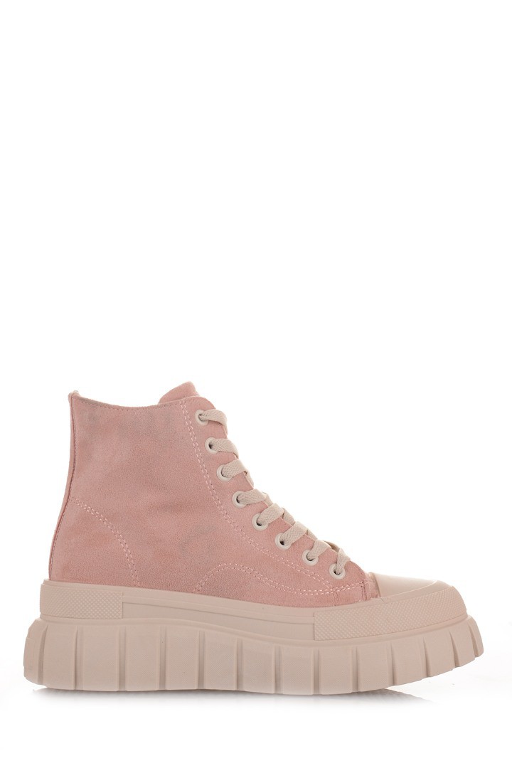 Σουέτ γυναικεία sneakers με κορδόνια Famous