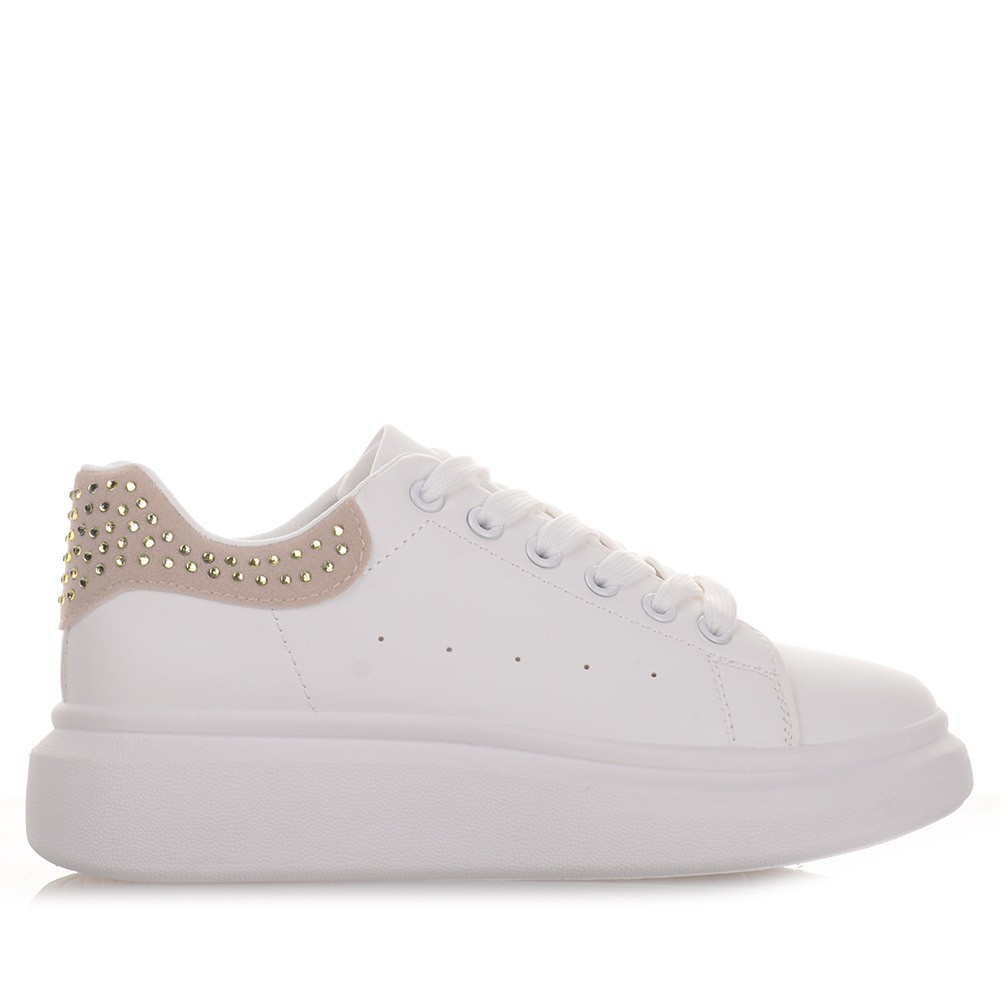 Γυναικεία sneakers σε λευκό χρώμα με Στρας Famous