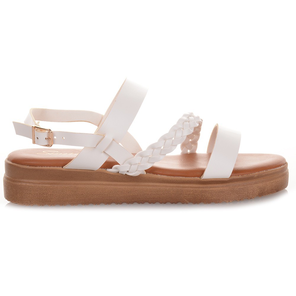 Λευκά Flatforms με Καφέ Τακούνι Famous