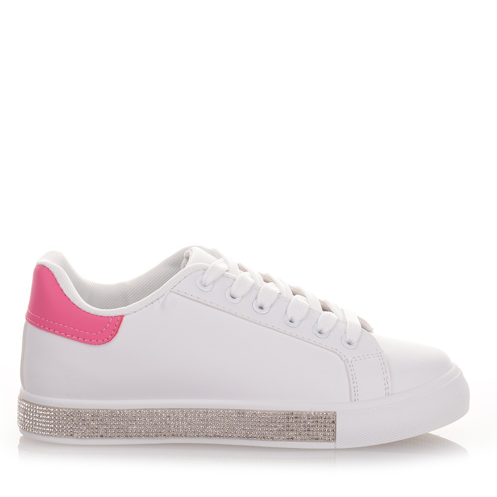 Λευκά Γυναικεία Sneakers με Στρας Famous