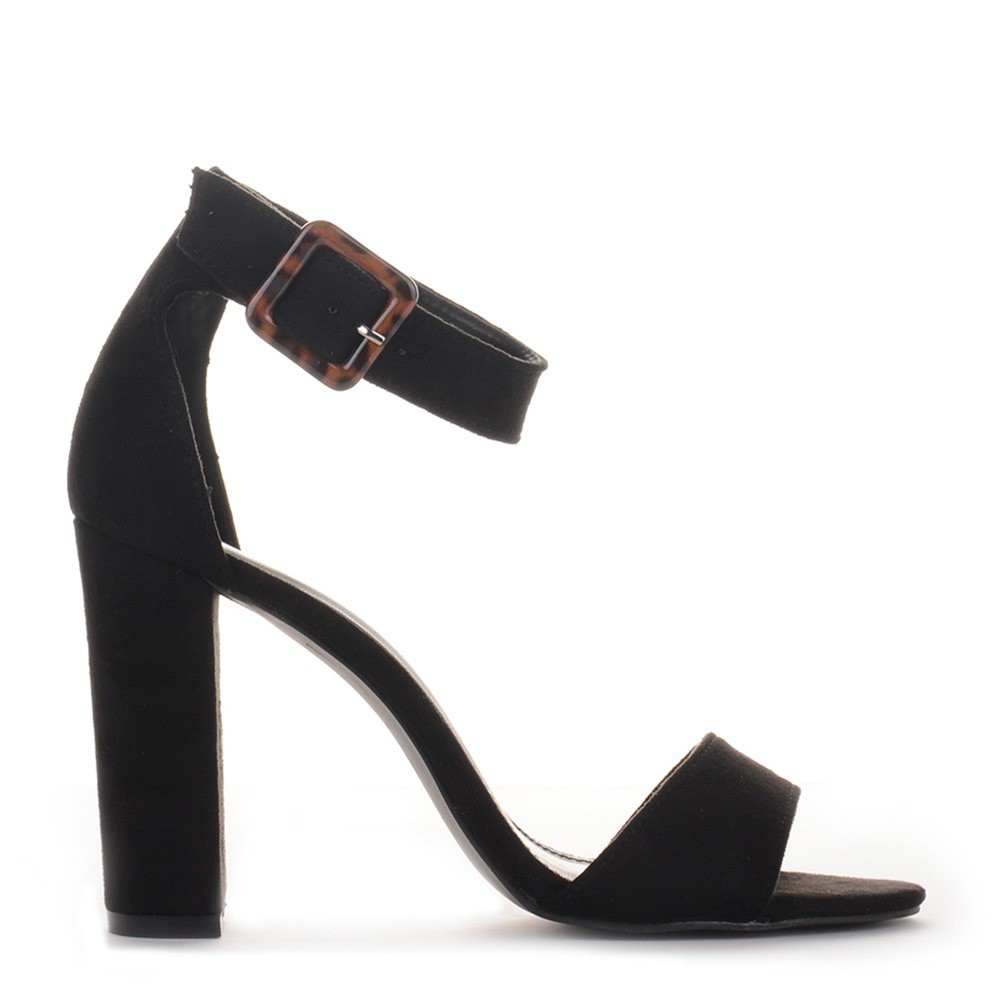 Γυναικεία σουέτ πέδιλα σε μαύρο χρώμα Famous