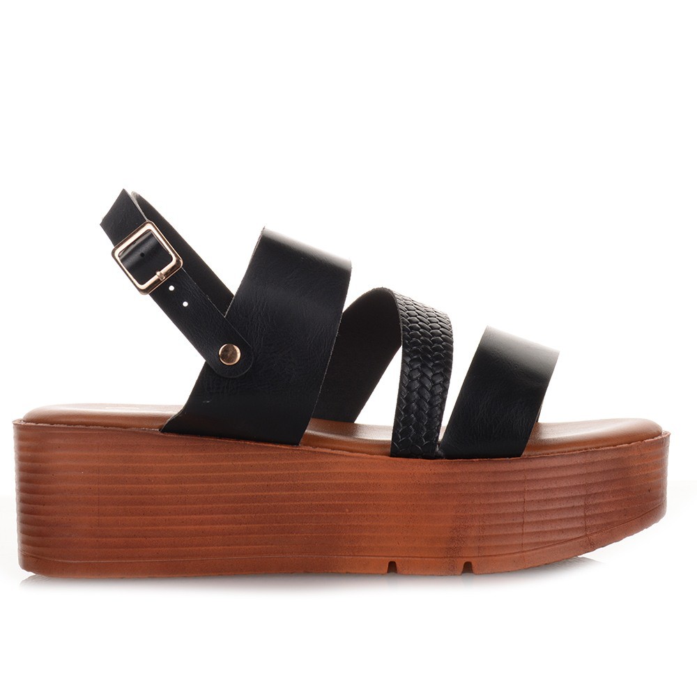 Μαύρες Πλατφόρμες με λουράκια Famous