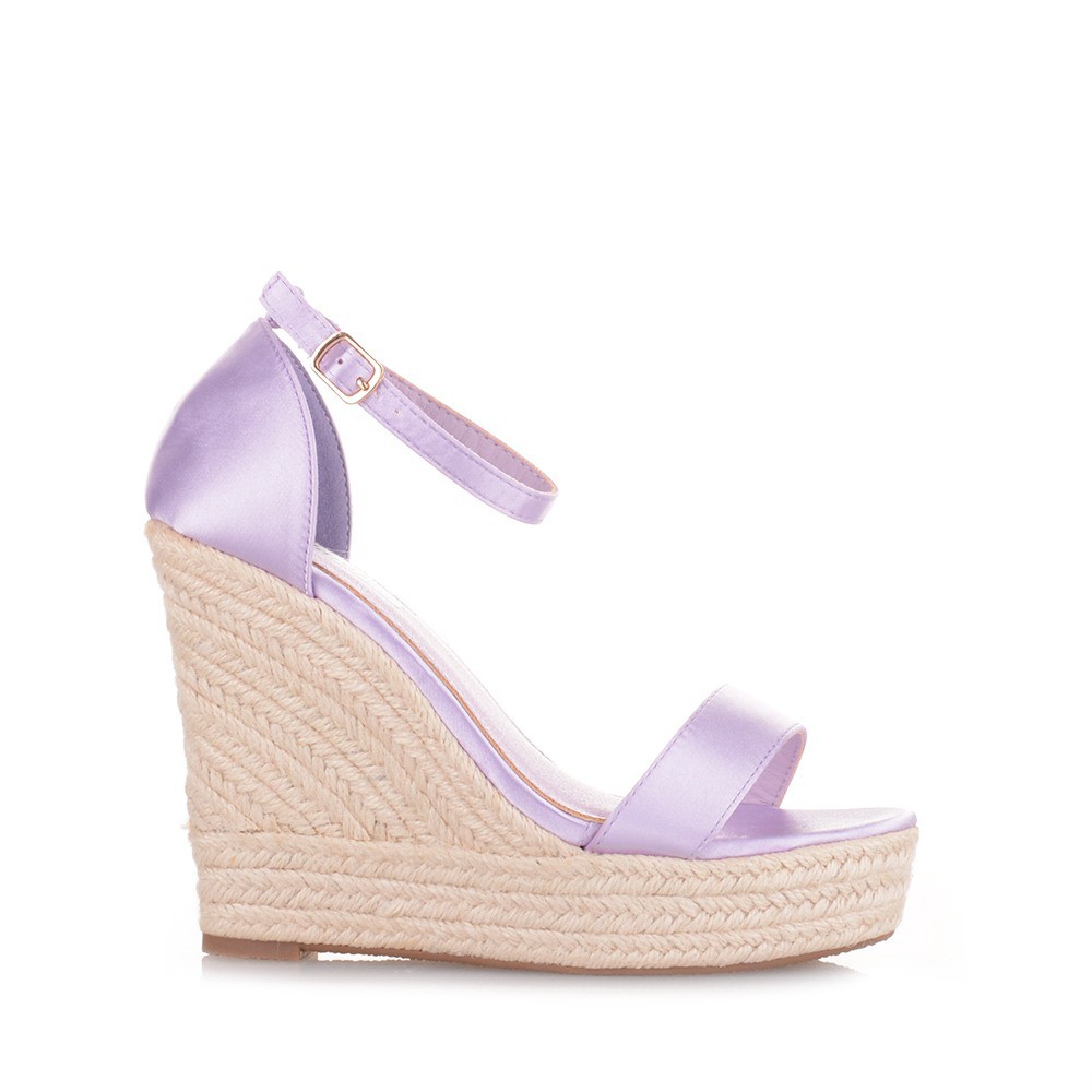 Σατέν γυναικείες πλατφόρμες σε μοβ χρώμα Famous