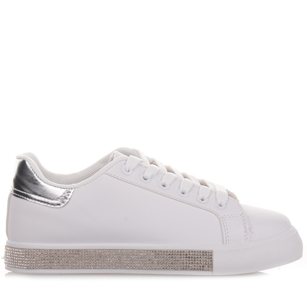 Λευκά Γυναικεία Sneakers με Στρας Famous