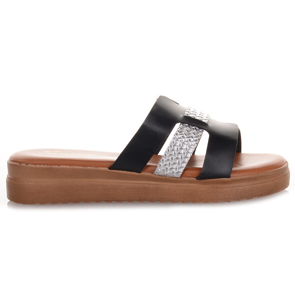 Μαύρα Flatforms με Ασημί λεπτομέρεια Famous