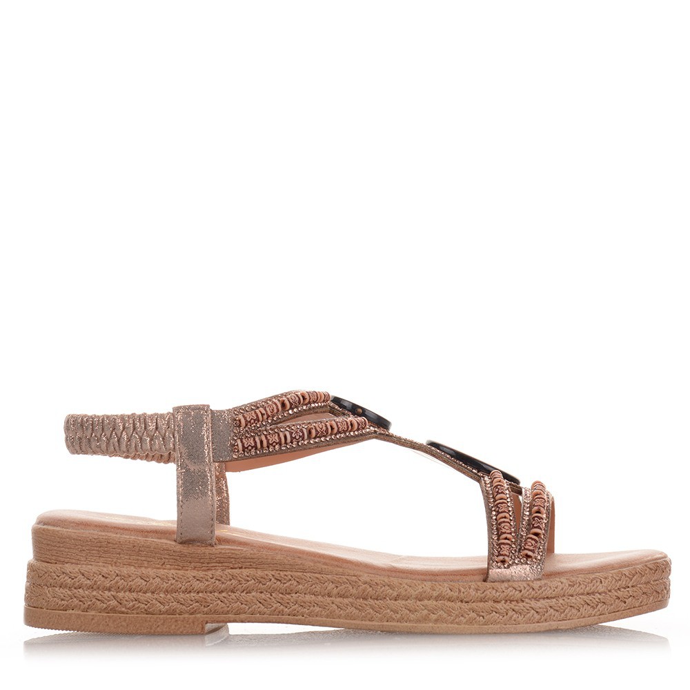 Σαμπανιζέ  Σανδάλια Flatforms με Strass &amp; Χάντρες Famous