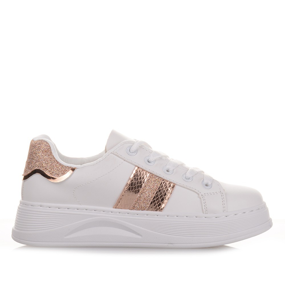 Άσπρα Sneakers με Σαμπανί λεπτομέρειες Famous