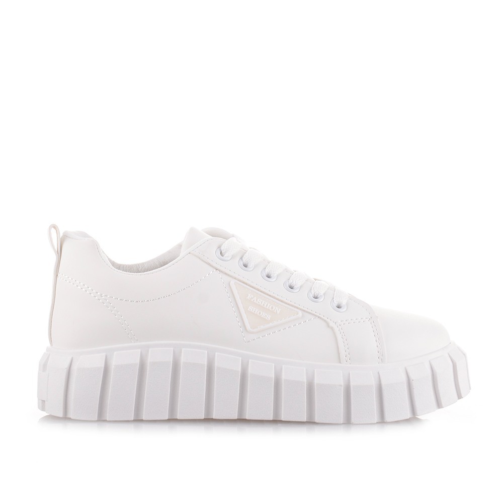 Λευκά γυναικεία sneakers με λευκή σόλα Famous