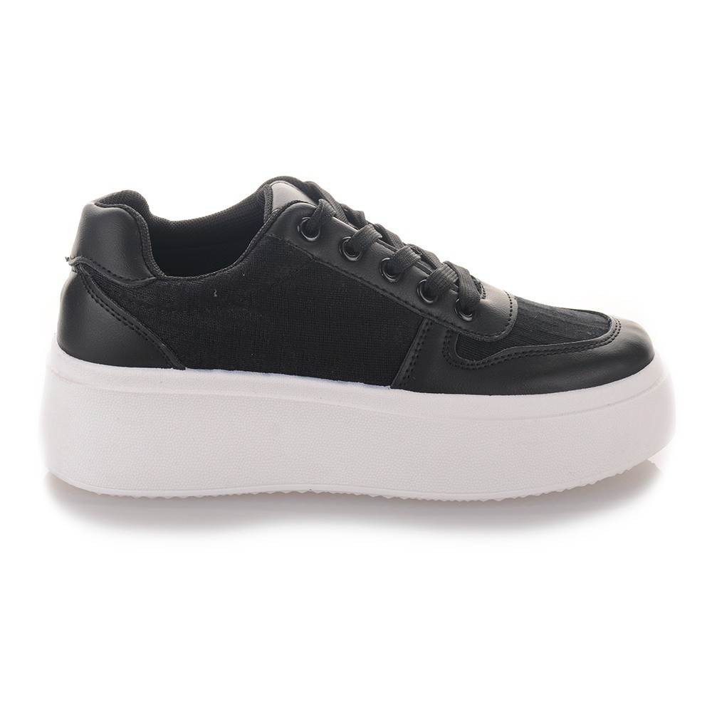 Μαύρα Sneakers με λευκή σόλα Famous
