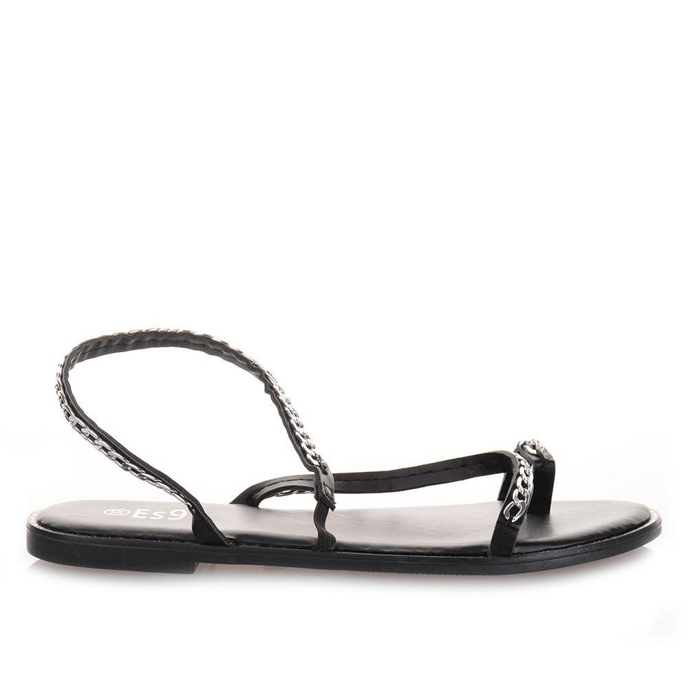 Φλατ σανδάλια με λουράκια σε μαύρο χρώμα Famous