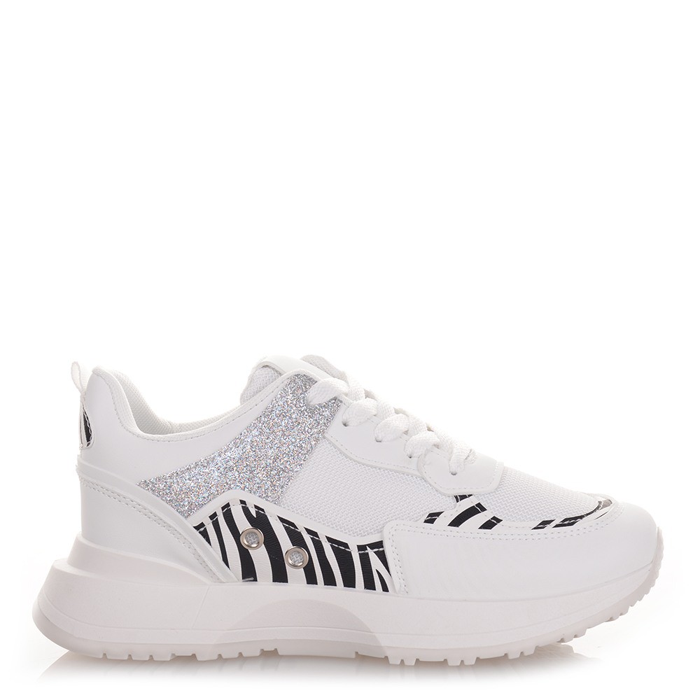 Γυναικεία Λευκά Sneakers με Ζεβρέ Λεπτομέρειες Famous