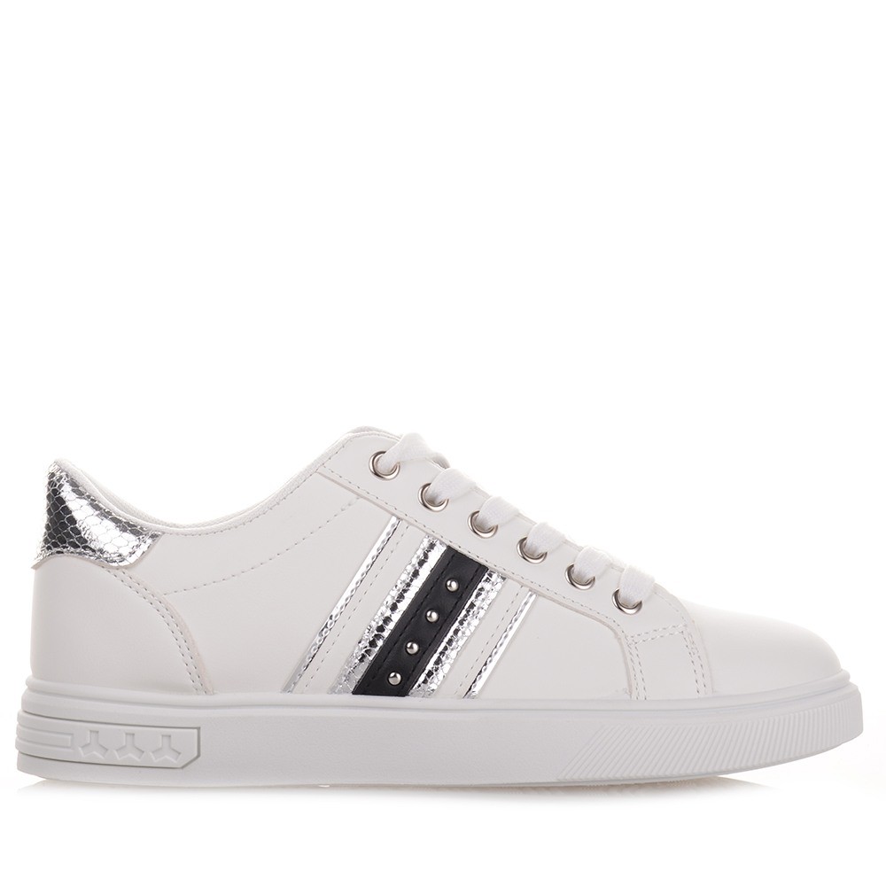Άσπρα Γυναικεία Sneakers Με Μαύρες λεπτομέρειες