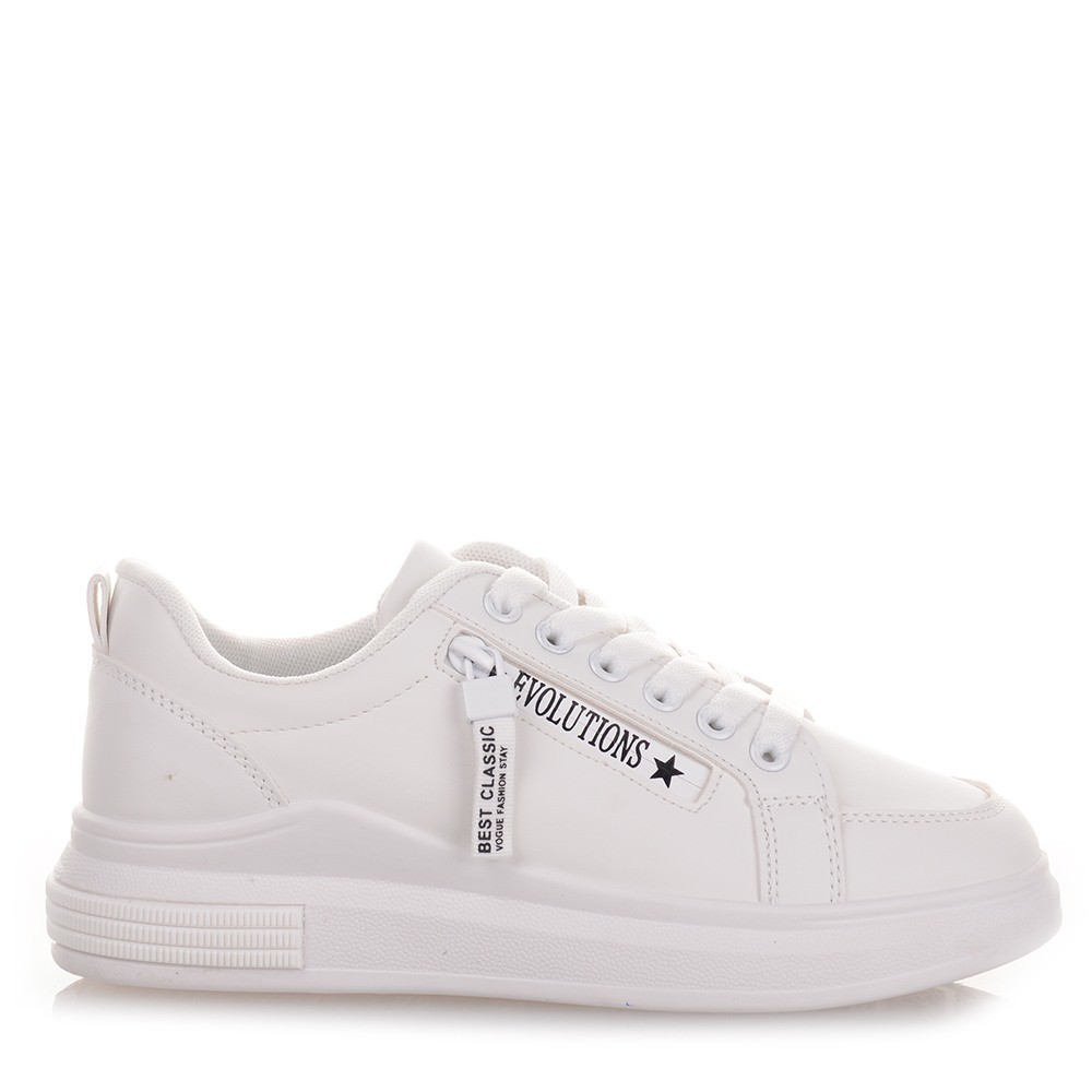 Άσπρα Γυναικεία Sneakers με διακοσμητικό φερμουάρ Famous