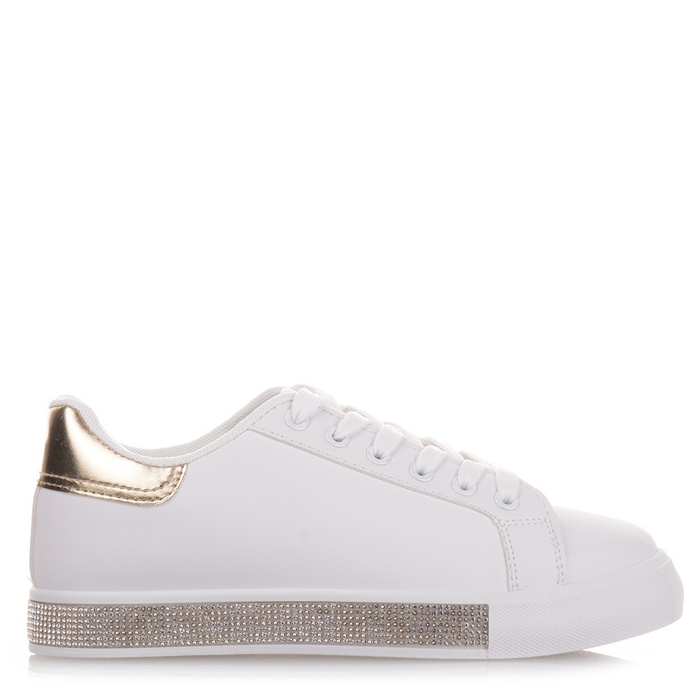 Λευκά Γυναικεία Sneakers με Στρας Famous
