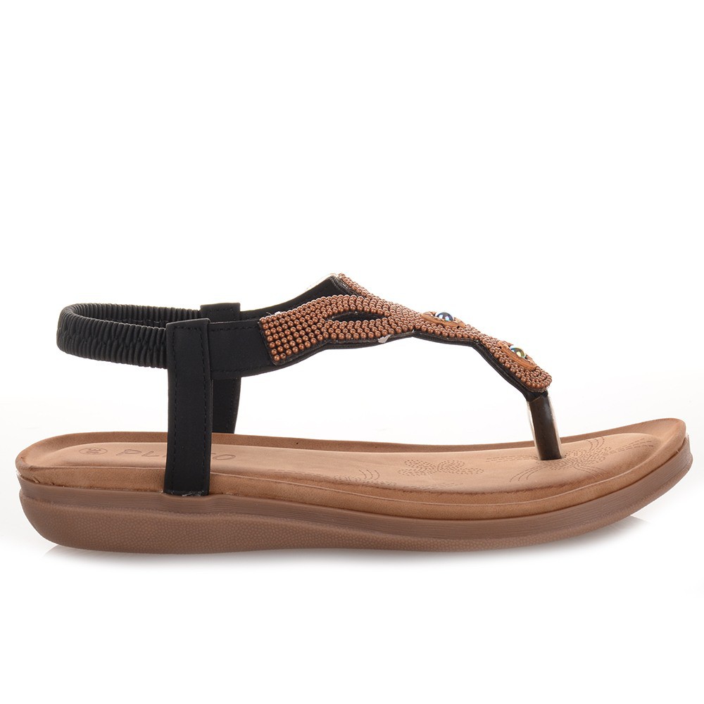 Μαύρα Γυναικεία Flat Σανδάλια Famous