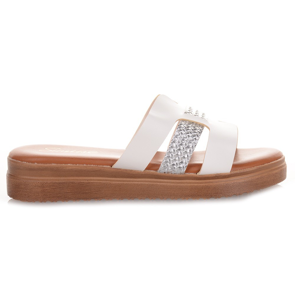 Λευκά Flatforms με Ασημί λεπτομέρεια Famous