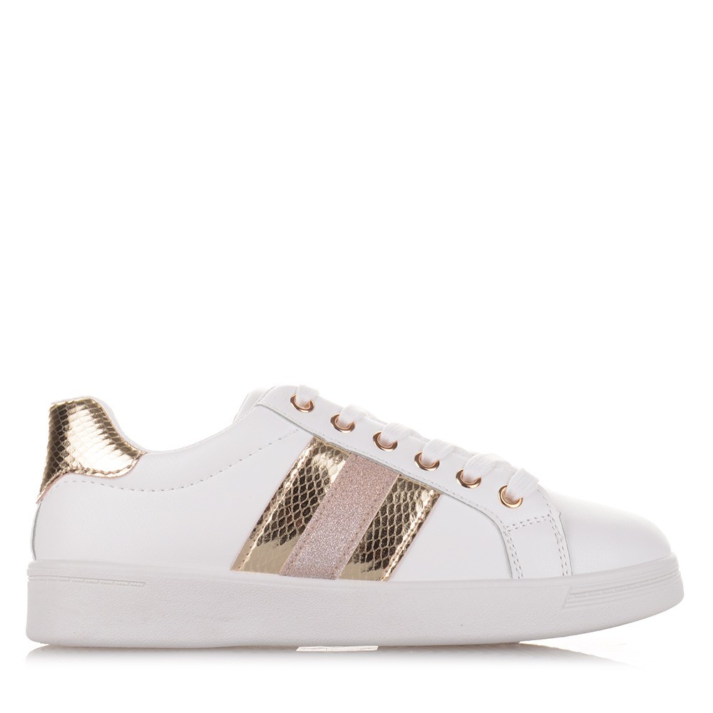 Γυναικεία sneakers σε λευκό χρώμα με μεταλιζέ λεπτομέρειες Famous