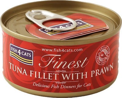 Fish4Cats Κονσέρβα Γάτας Finest Φιλέτο Τόνου με Γαρίδες. 5x70gr
