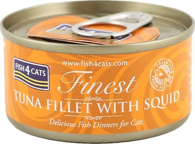 Fish4Cats Κονσέρβα Γάτας Finest Φιλέτο Τόνου με Καλαμάρι 5x70gr