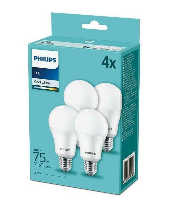 Philips Λάμπες LED για Ντουί E27 και Σχήμα A60 Φυσικό Λευκό 1055 lm (4 τμχ.)