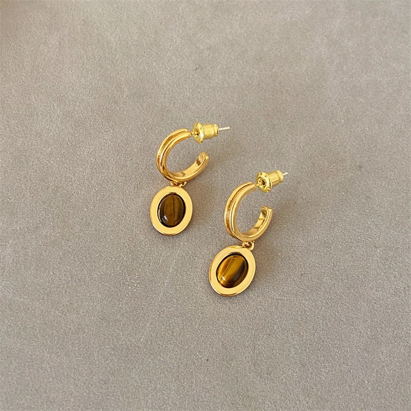 "Kathryn" Tiger Eye Stone 18K Gold-plated Earrings