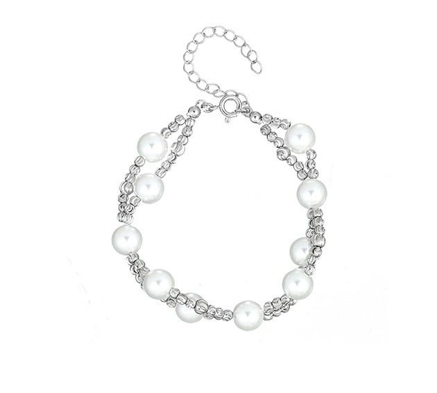 "Kori" Silver-plated Pearls Double Bracelet