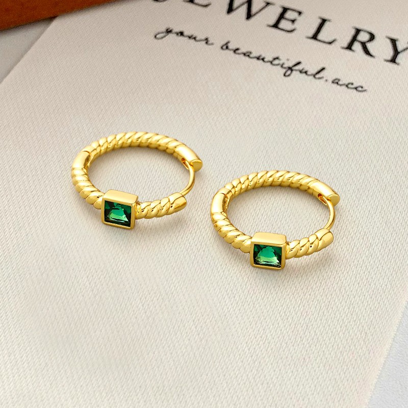 "Etta" Emerald 18K Golden Hoops