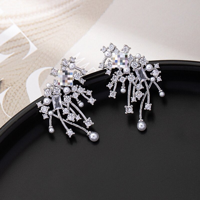 "Étincelles" Silver-plated White Zircon Earrings