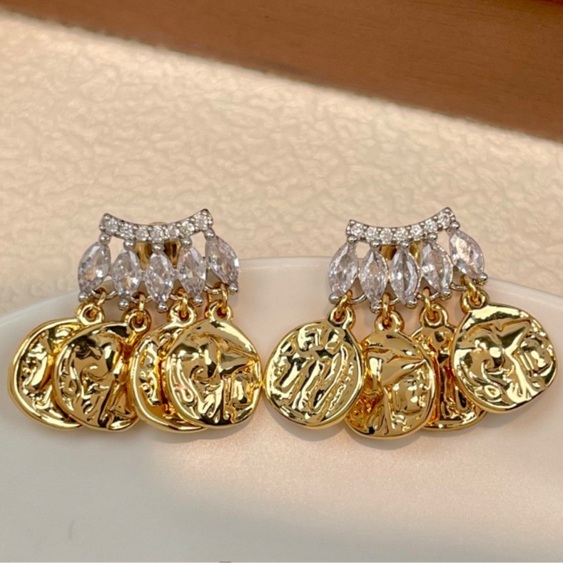 "Monedas" 18K Gold-plated Zircon & Crystals Earrings