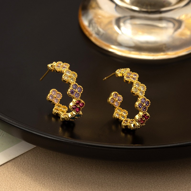 "Hojas" 18K Golden Colorful 5A Zircon Earrings