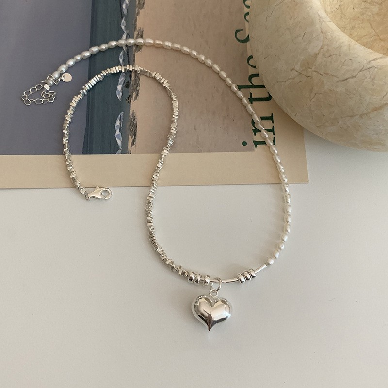 "Trésor" Silver 925 Pearl Retro Heart Necklace