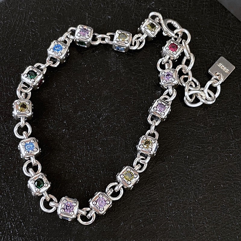 "Bonheur" Silver 925 Colorful Zircon Statement Bracelet