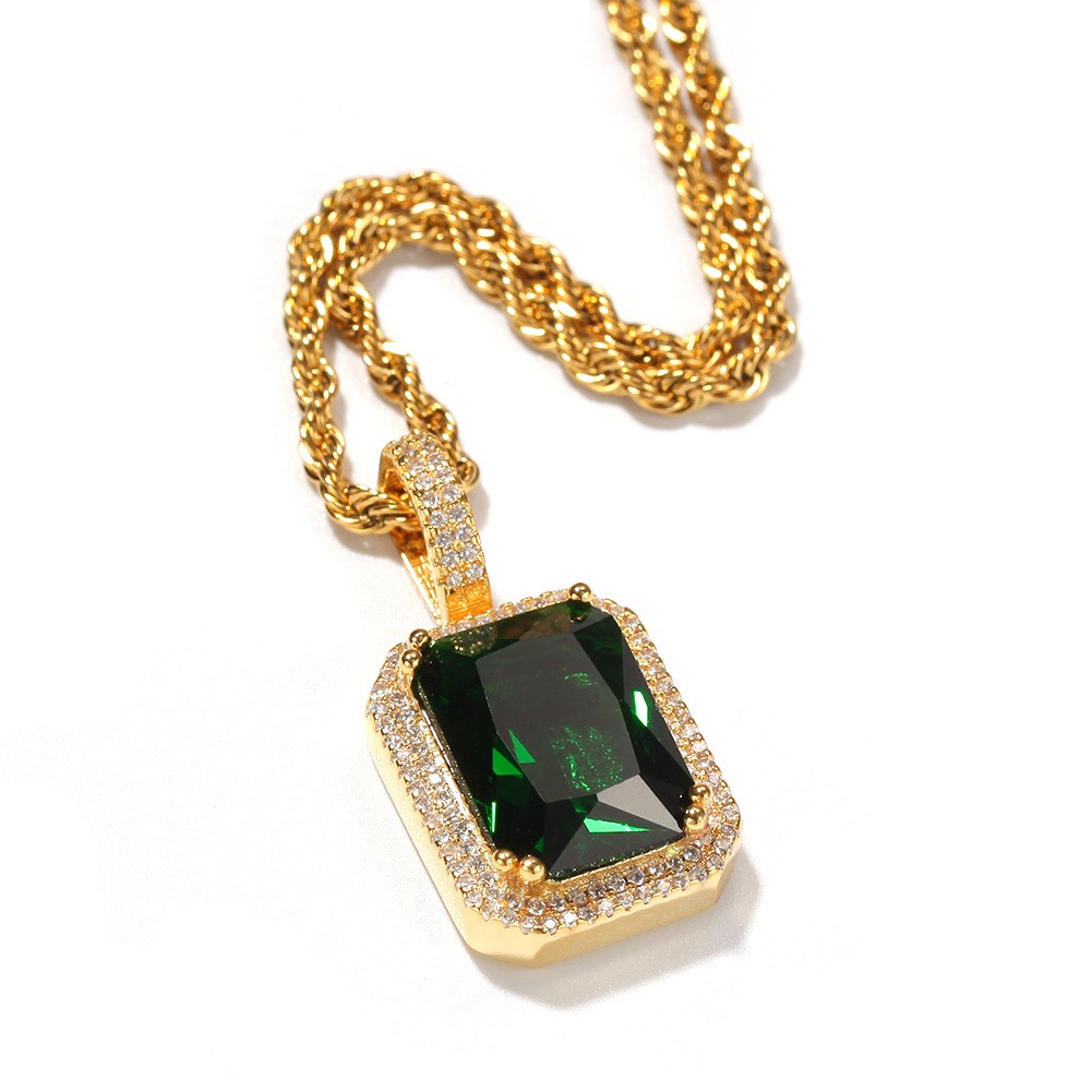 "Regalità" 3A Green Zircon 18K Gold-plated Stainless Steel Necklace