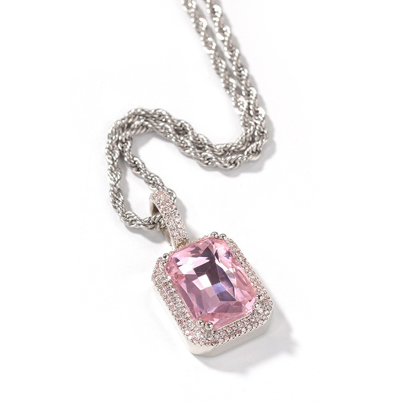 "Regalità" 3A Pink Zircon 18K White Gold-plated Stainless Steel Necklace