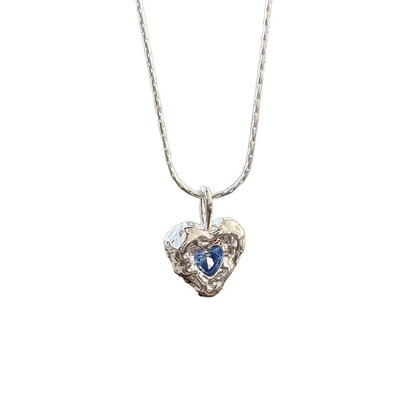 "Amor de laguna" Silver 925 Blue Zircon Heart Necklace