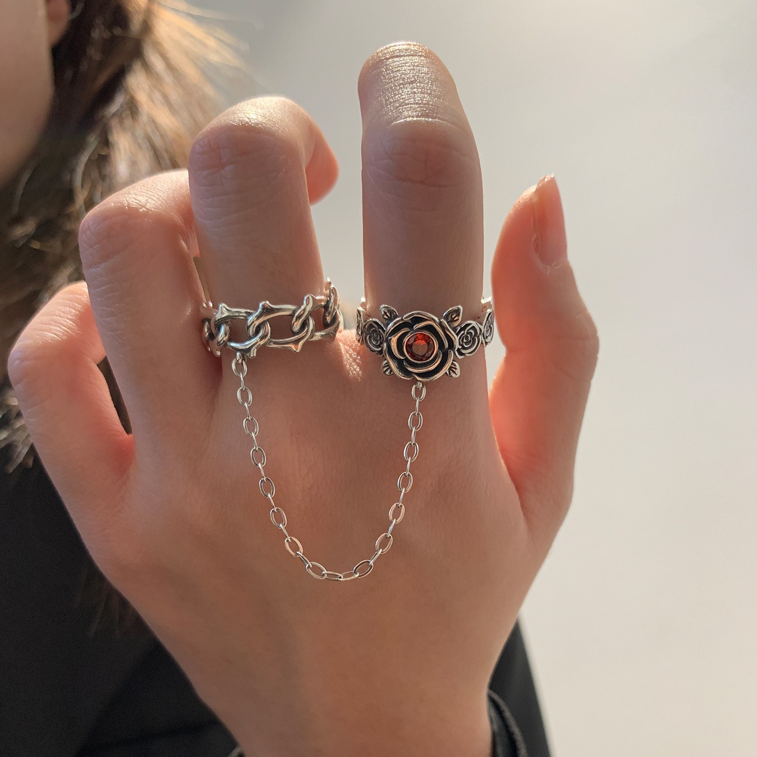 "Enlace" Vintage Silver 925 Double-Linked Ring