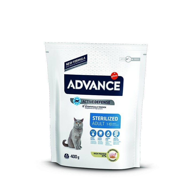 ADVANCE CAT STERILIZED ADULT Ξηρά τροφή για ενήλικες στειρωμένες γάτες, ηλικίας 1-10 ετών. με Γαλοπούλα 400gr