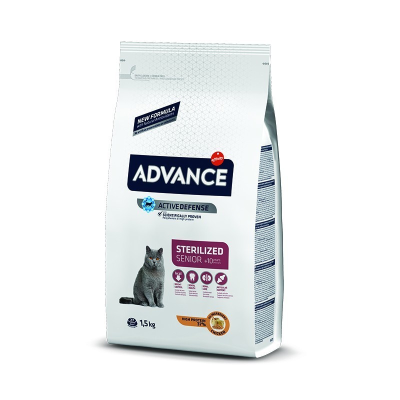 ADVANCE CAT STERILIZED SENIOR Ξηρά τροφή για ηλικιωμένες στειρωμένες γάτες, ηλικίας άνω των 10 ετών, με Κοτόπουλο 1,5kg