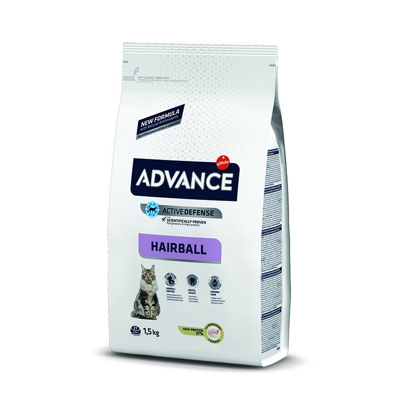 ADVANCE CAT HAIRBALL Ξηρά τροφή για ενήλικες γάτες, αποτρέπει τη δημιουργία τριχόμπαλων, με Γαλοπούλα 1,5kg