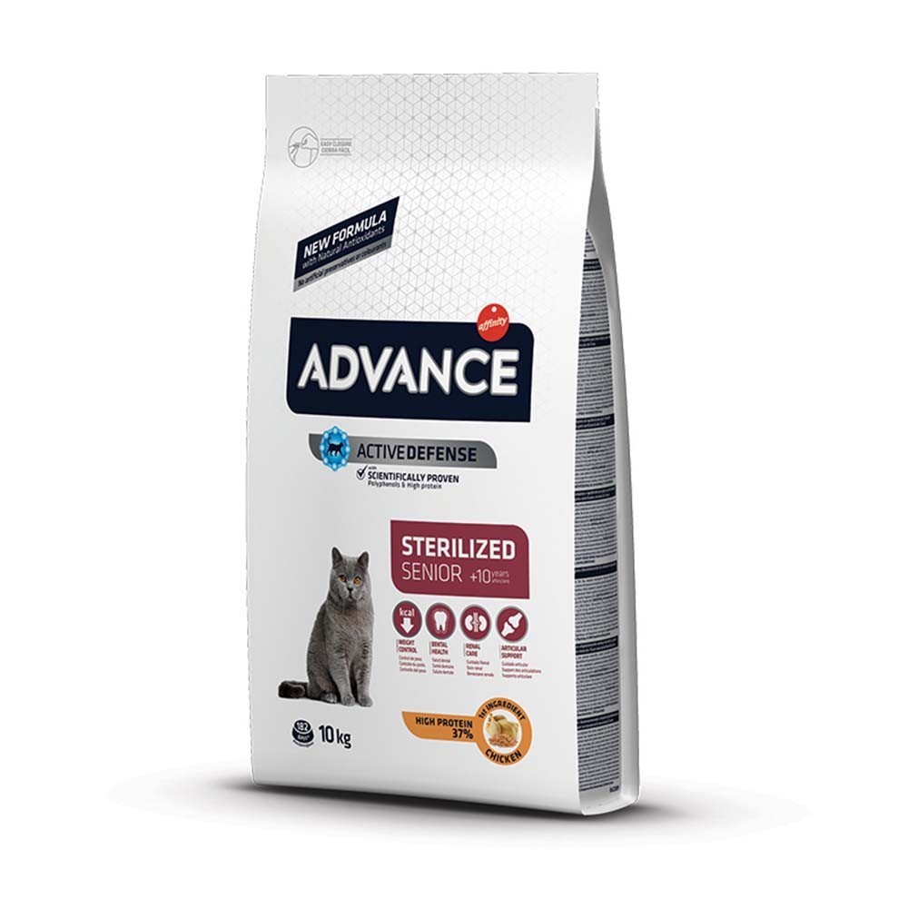 ADVANCE CAT STERILIZED SENIOR Ξηρά τροφή για ηλικιωμένες στειρωμένες γάτες, ηλικίας άνω των 10 ετών, με Κοτόπουλο 10kg