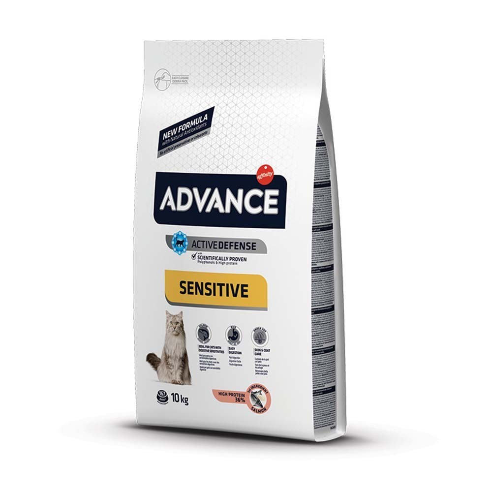 ADVANCE CAT ADULT SENSITIVE Ξηρά τροφή για ενήλικες γάτες με ευαισθησίες στην πέψη, 1ο συστατικό Σολομός 10kg