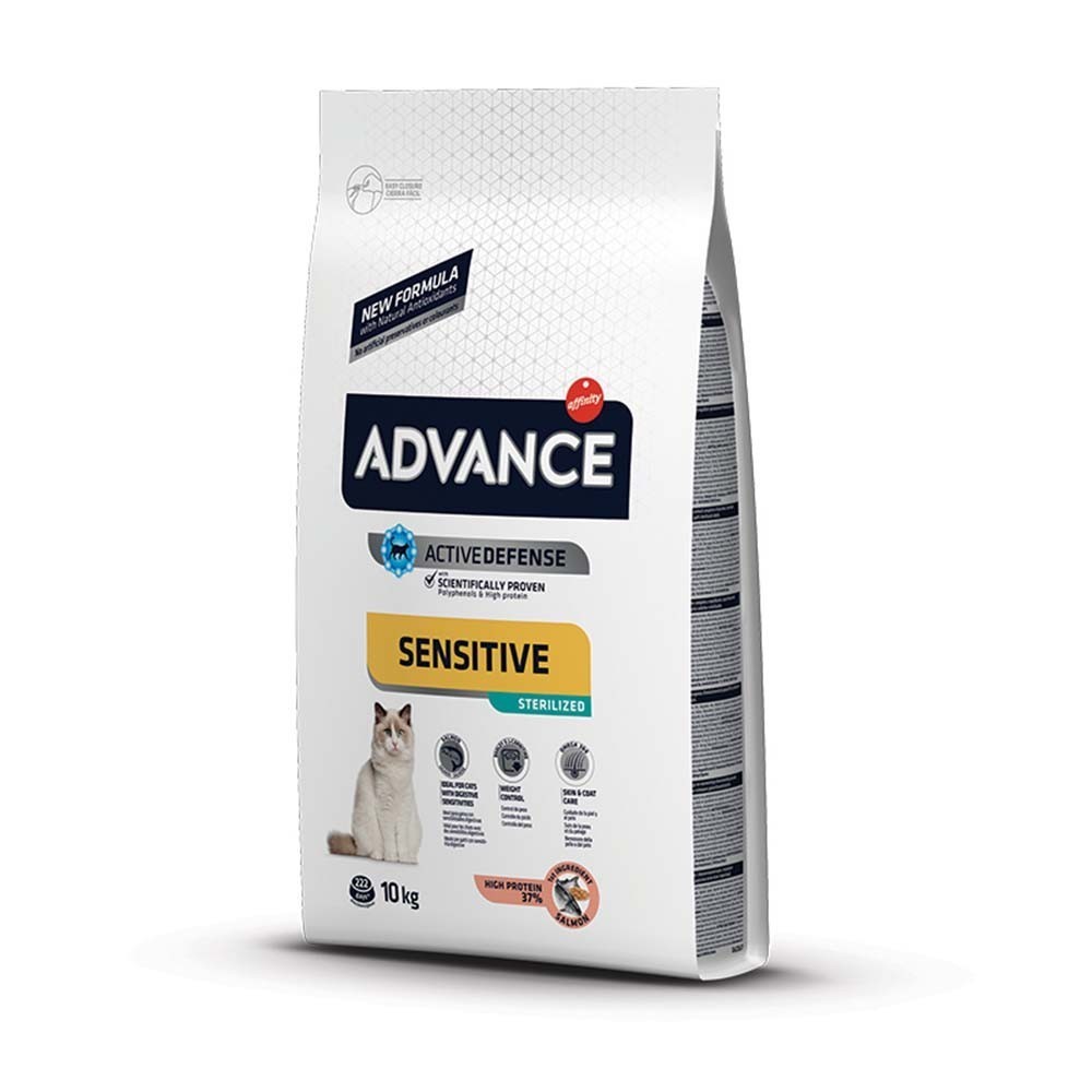 ADVANCE CAT ADULT SENSITIVE STERILIZED Ξηρά τροφή για ενήλικες στειρωμένες γάτες με ευαισθησίες στην πέψη, 1ο συστατικό Σολομός 10kg