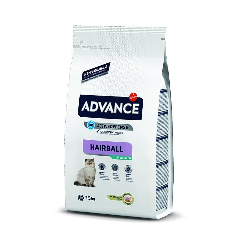 ADVANCE CAT HAIRBALL STERILIZED Ξηρά τροφή για ενήλικες στειρωμένες γάτες, αποτρέπει τη δημιουργία τριχόμπαλων, με Γαλοπούλα 1,5kg