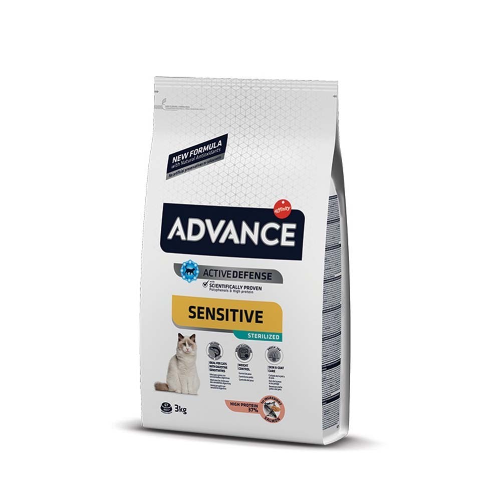 ADVANCE CAT ADULT SENSITIVE STERILIZED Ξηρά τροφή για ενήλικες στειρωμένες γάτες με ευαισθησίες στην πέψη, 1ο συστατικό Σολομός 3kg