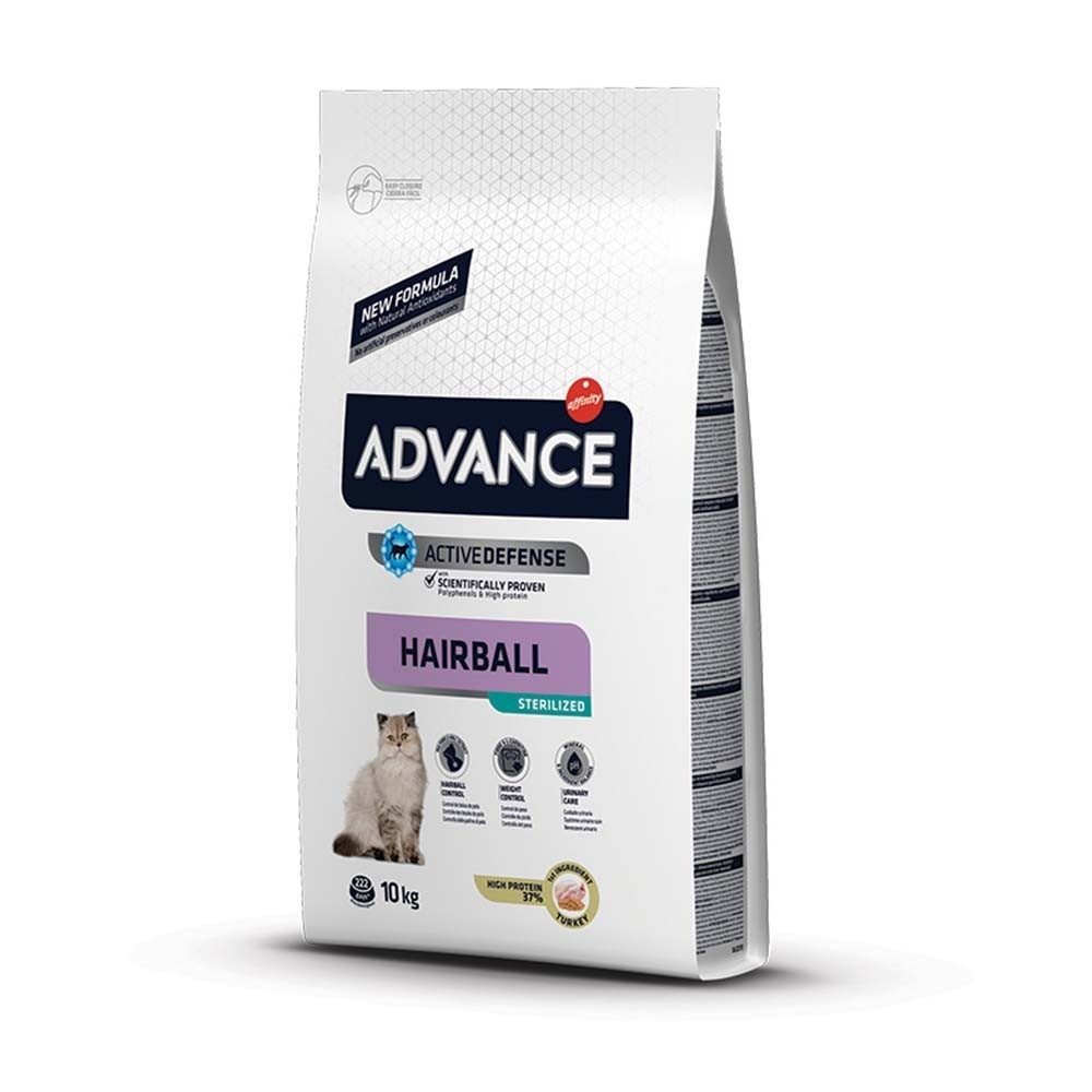 ADVANCE CAT HAIRBALL STERILIZED Ξηρά τροφή για ενήλικες στειρωμένες γάτες, αποτρέπει τη δημιουργία τριχόμπαλων, με Γαλοπούλα 10kg